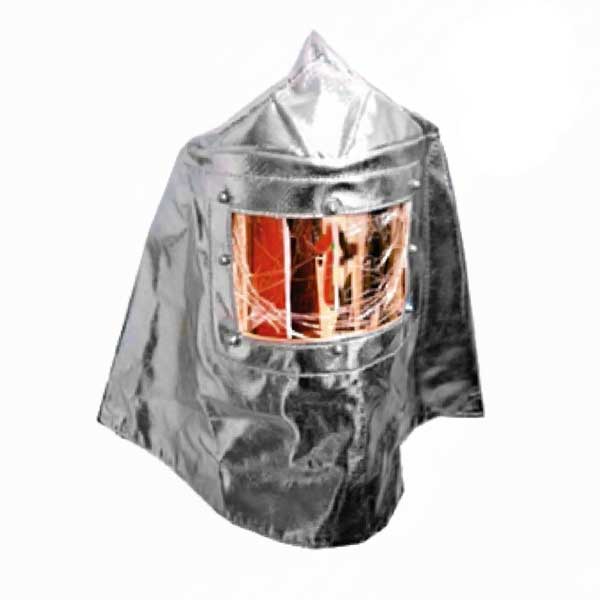 capucha-visor-dorado-panoramico-aluminizada Capucha Aluminizado con Visor Dorado Panorámico REFLESPACE para protección contra calor extremo y metal fundido